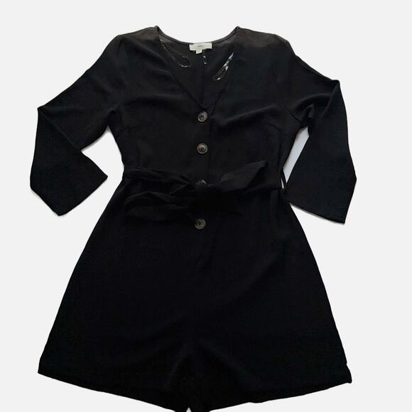 Entro Black Romper Women’s S Button Front Tie Waist 3/4 Sleeve One Piece Casual - Picture 4 of 16